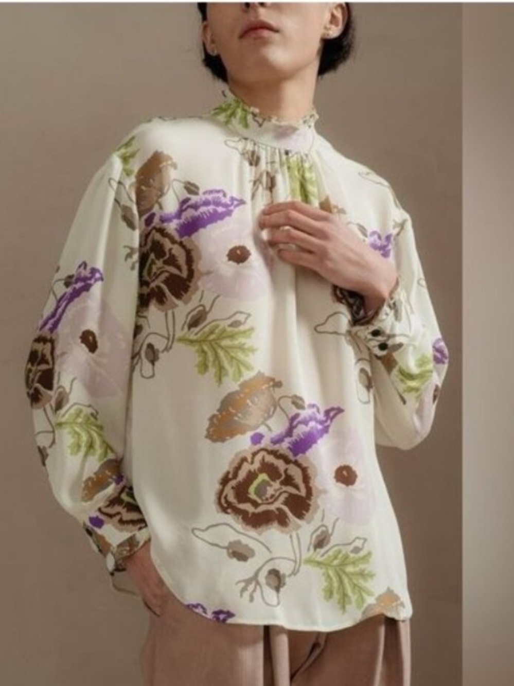 NO.6 THOMAS TOP 100% SILK GEORGETTE LONG SLEEVE PISTACHIO 0